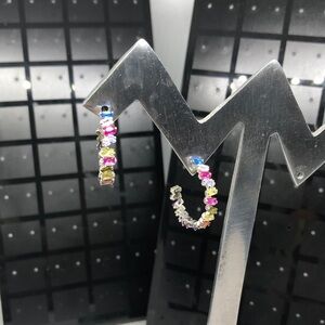 Sterling silver 925 rainbow colorful cz or crystal half hoop earrings.